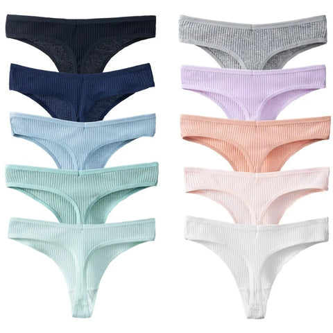 Orchard Cotton Striped Thong Panty 10-Pack